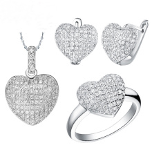 Heart Micro Pave Setting Silver Jewelry Set